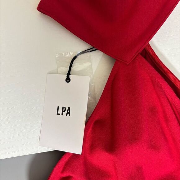 LPA Mock Neck Midi Length fitted bodycon Dress red size small new - Picture 11 of 12